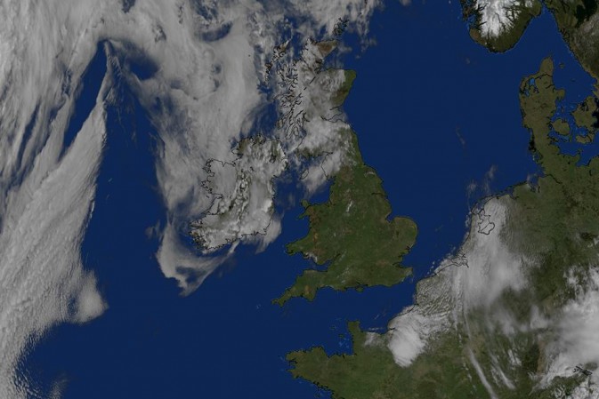 Satellite Image Showing Much Of The UK Under Cloudless Skies Under An ...