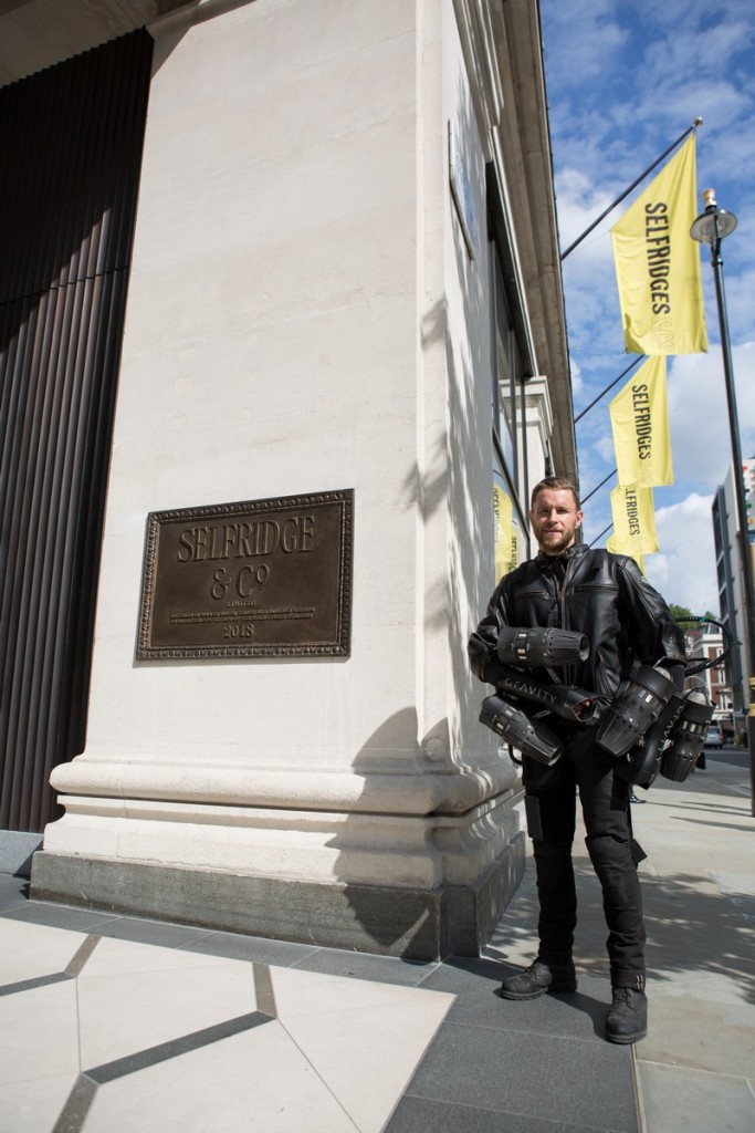 Richard Browning outside Selfridges_launches jet suit exclusively at Selfridges